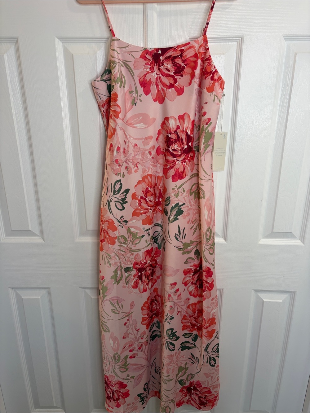 Calypso St Barth Floral Pink Spaghetti-Strap Slip  Maxi Dress Feminine Glam M - Picture 8 of 15